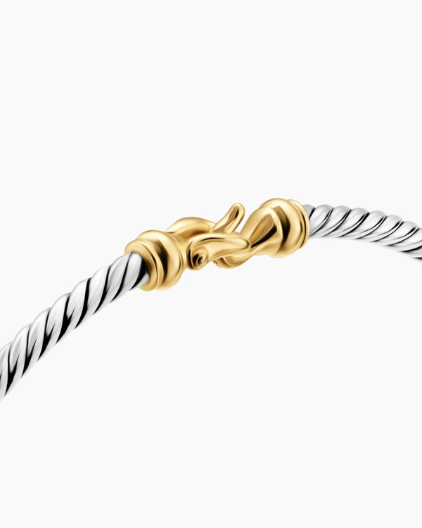 Micro Cable Flex® Buckle Bracelet in Sterling Silver with 14ct Yellow Gold, 2.6mm