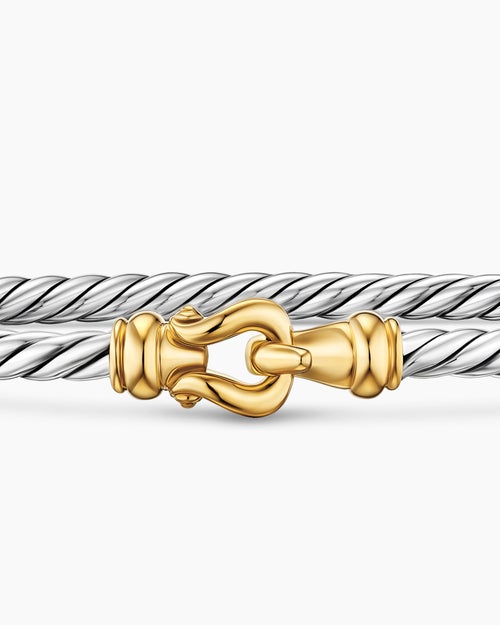 Womens Micro Cable Flex® Buckle Bracelet in Sterling Silver with 14K Yellow Gold, 2.6mm