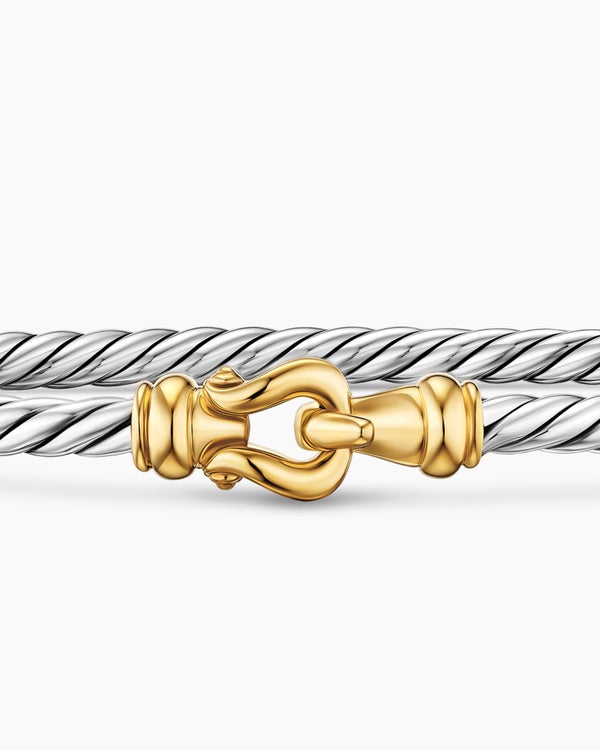 Micro Cable Flex® Buckle Bracelet in Sterling Silver with 14ct Yellow Gold, 2.6mm