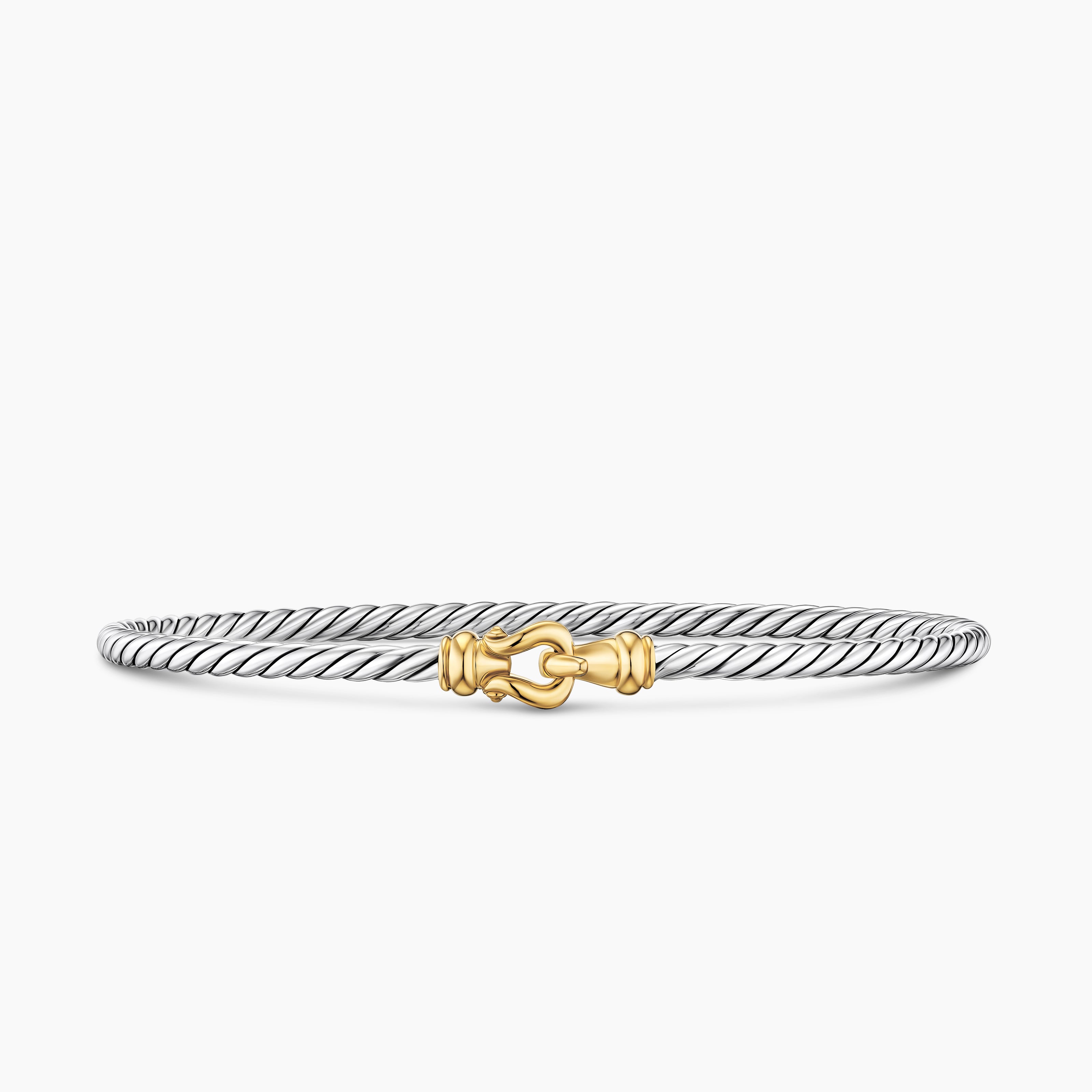 Womens Micro Cable Flex Buckle Bracelet in Sterling Silver with 14K Yellow Gold, 2.6mm