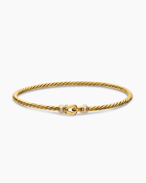 Womens Micro Cablespira Flex Buckle Bracelet in 18K Yellow Gold with Diamonds, 2.6mm