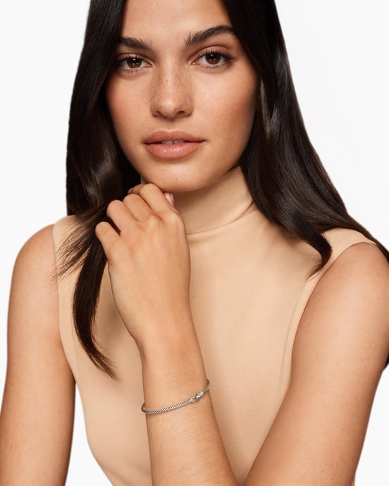 Micro Cable Flex® Buckle Bracelet in Sterling Silver with Diamonds, 2.6mm