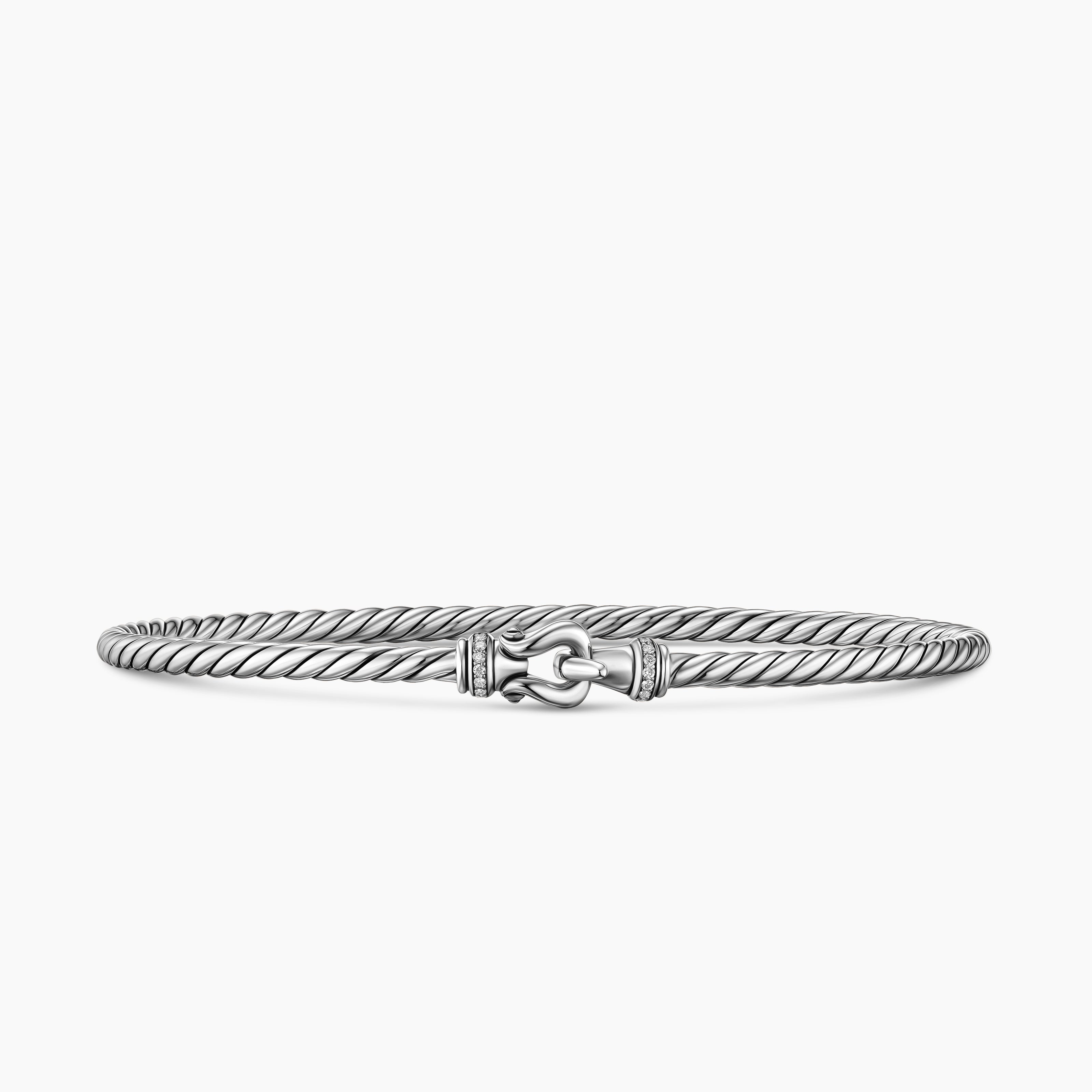Womens Micro Cable Flex Buckle Bracelet in Sterling Silver with Diamonds, 2.6mm