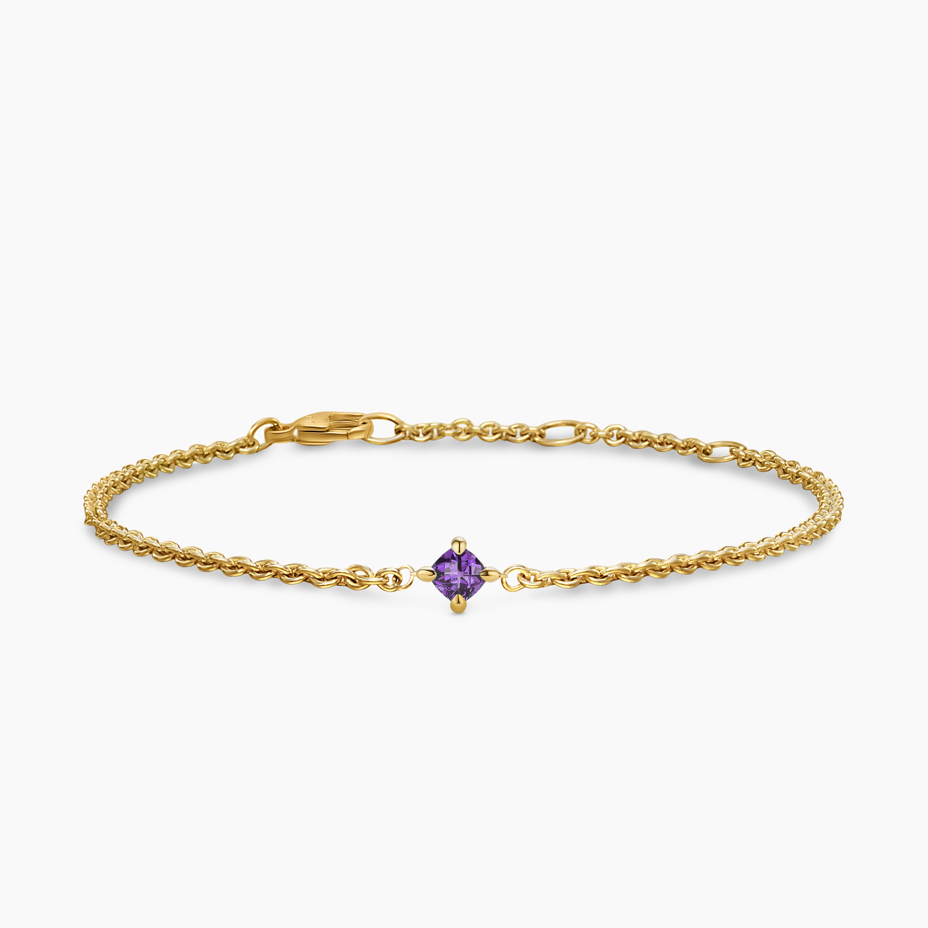 Womens Micro Chatelaine&reg; Chain Bracelet in 18K Yellow Gold with Amethyst, 4mm
