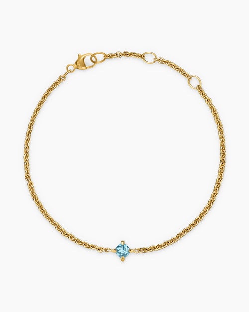 Womens Micro Chatelaine® Chain Bracelet in 18K Yellow Gold with Aquamarine, 4mm