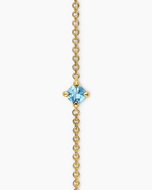Womens Micro Chatelaine® Chain Bracelet in 18K Yellow Gold with Aquamarine, 4mm