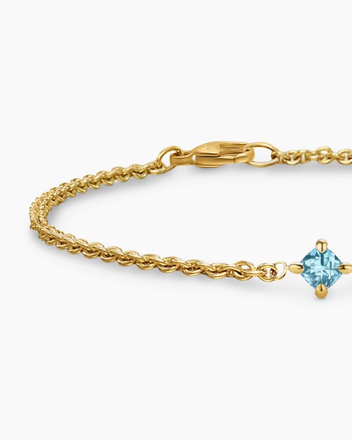 Womens Micro Chatelaine® Chain Bracelet in 18K Yellow Gold with Aquamarine, 4mm