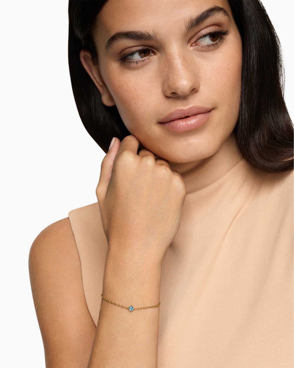 Womens Micro Chatelaine® Chain Bracelet in 18K Yellow Gold with Aquamarine, 4mm