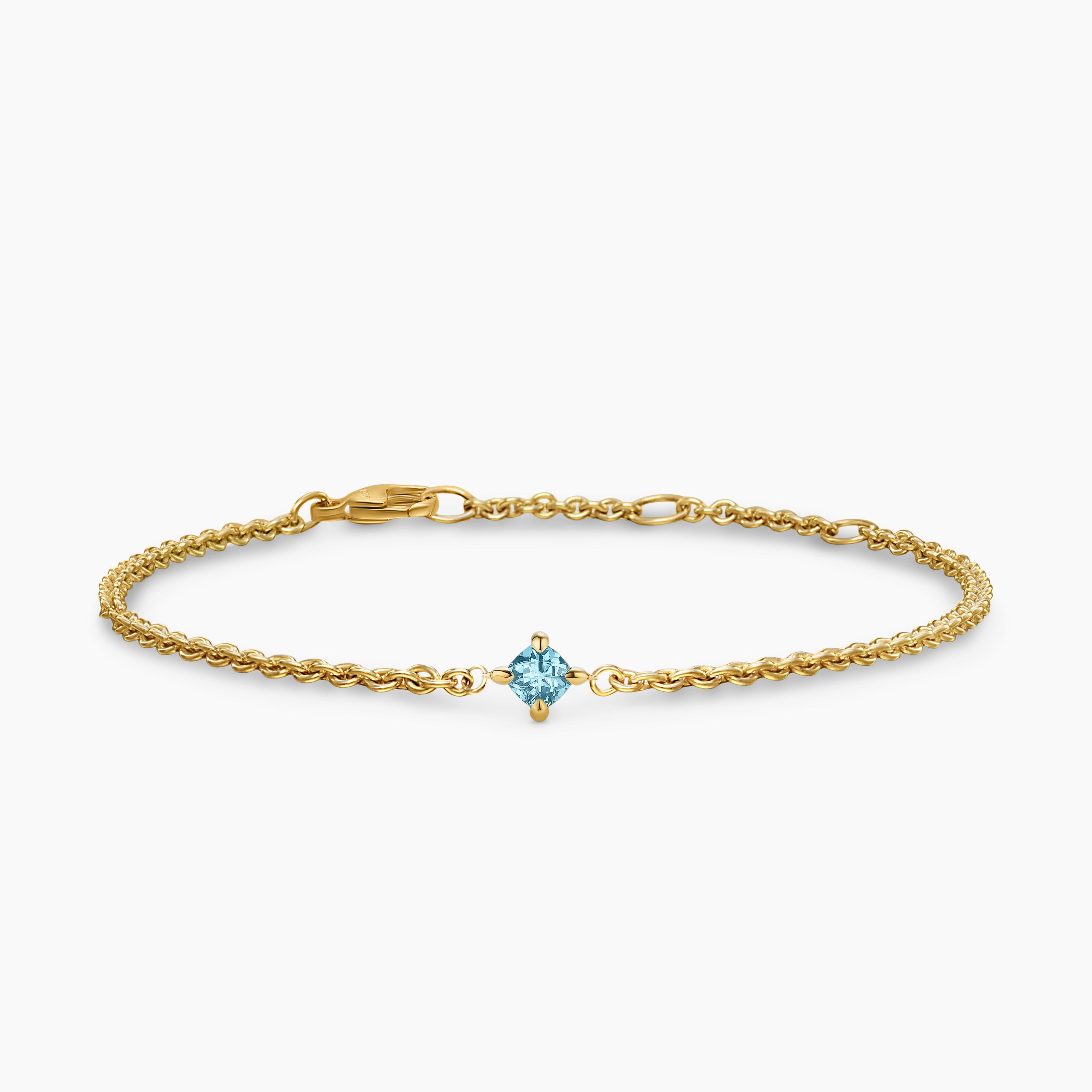 Womens Micro Chatelaine&reg; Chain Bracelet in 18K Yellow Gold with Aquamarine, 4mm