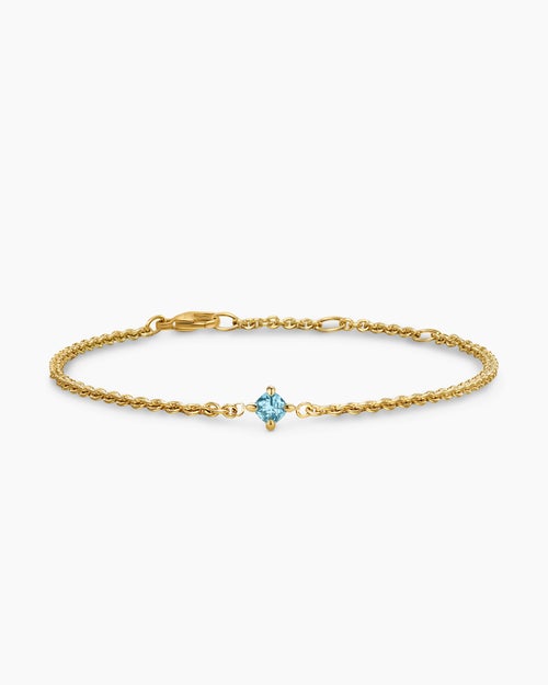 Womens Micro Chatelaine® Chain Bracelet in 18K Yellow Gold with Aquamarine, 4mm