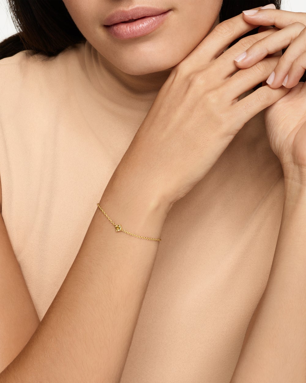 Womens Micro Chatelaine® Chain Bracelet in 18K Yellow Gold with Champagne Citrine, 4mm