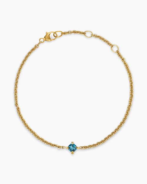 Womens Micro Chatelaine® Chain Bracelet in 18K Yellow Gold with Hampton Blue Topaz, 4mm