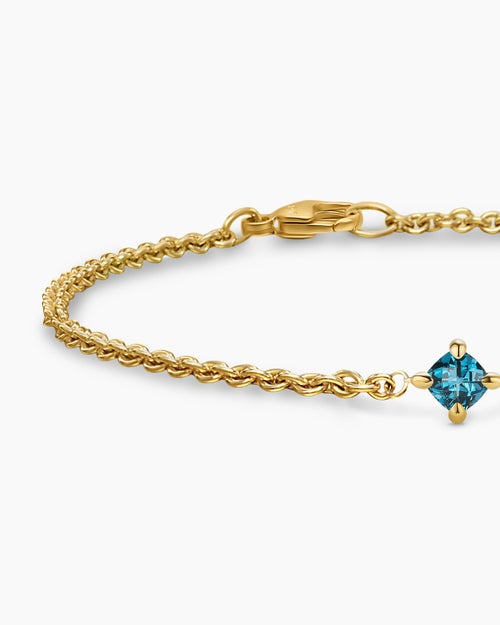 Womens Micro Chatelaine® Chain Bracelet in 18K Yellow Gold with Hampton Blue Topaz, 4mm