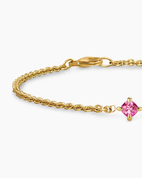 Womens Micro Chatelaine® Chain Bracelet in 18K Yellow Gold with Pink Tourmaline, 4mm