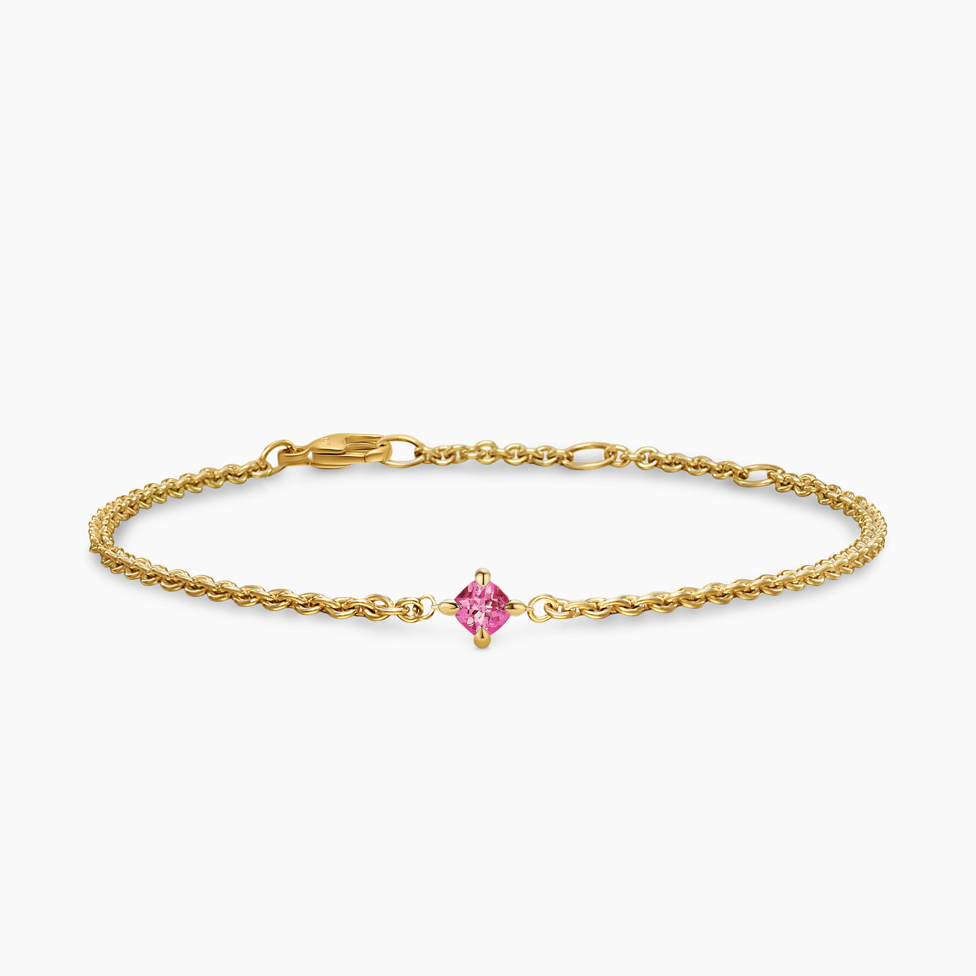 Womens Micro Chatelaine&reg; Chain Bracelet in 18K Yellow Gold with Pink Tourmaline, 4mm