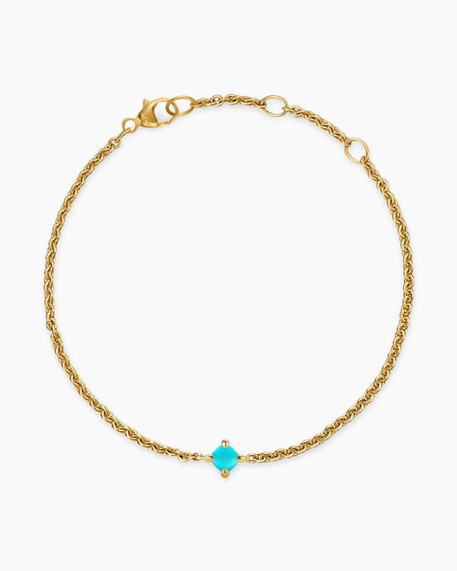 Womens Micro Chatelaine® Chain Bracelet in 18K Yellow Gold with Turquoise, 4mm
