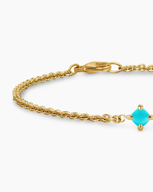Womens Micro Chatelaine® Chain Bracelet in 18K Yellow Gold with Turquoise, 4mm