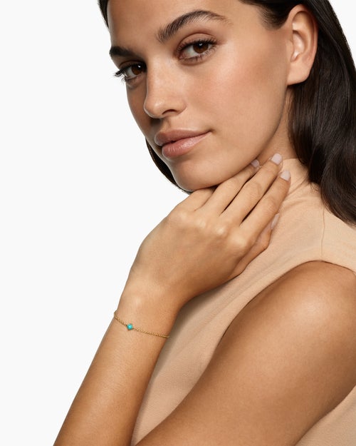 Womens Micro Chatelaine® Chain Bracelet in 18K Yellow Gold with Turquoise, 4mm