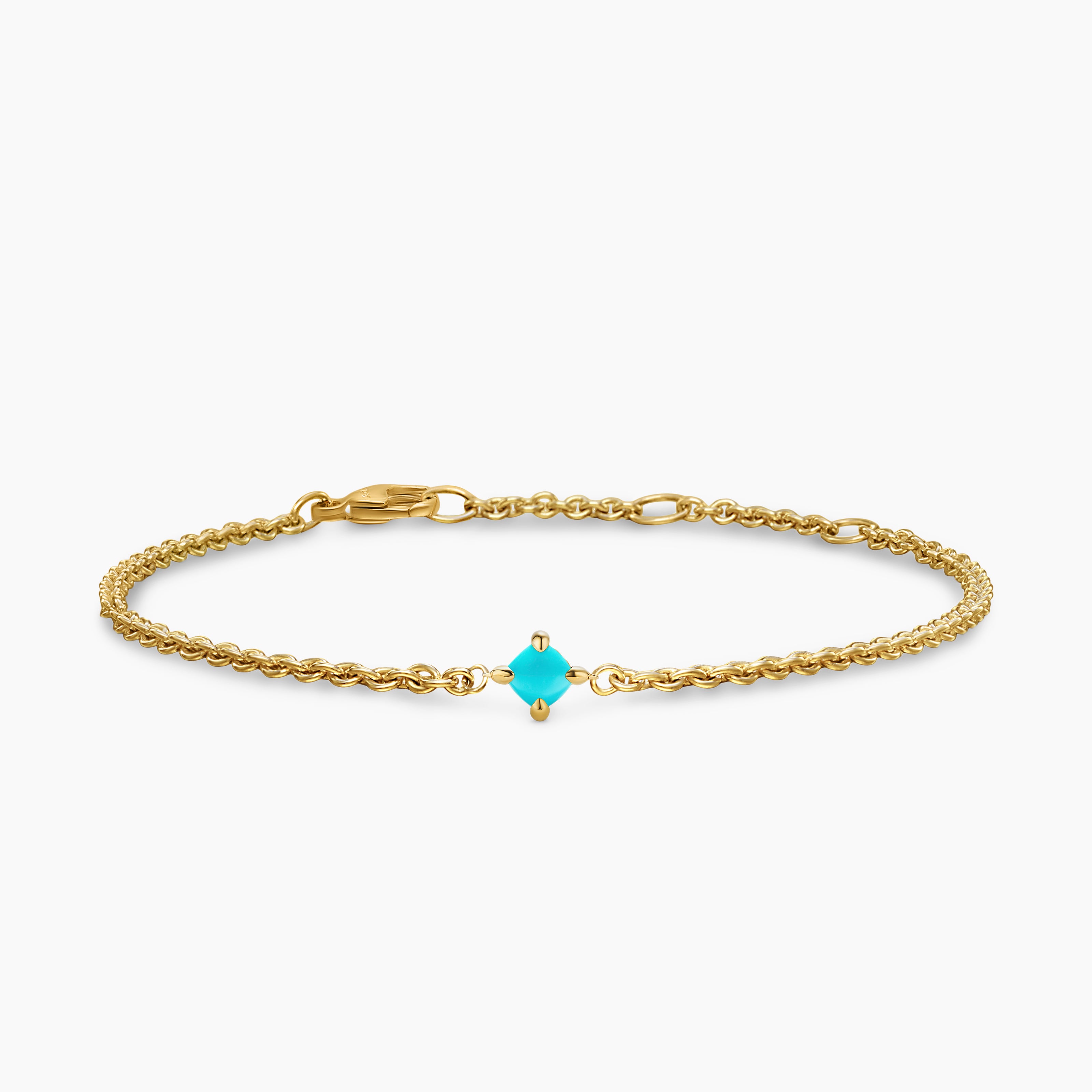 Womens Micro Chatelaine&reg; Chain Bracelet in 18K Yellow Gold with Turquoise, 4mm