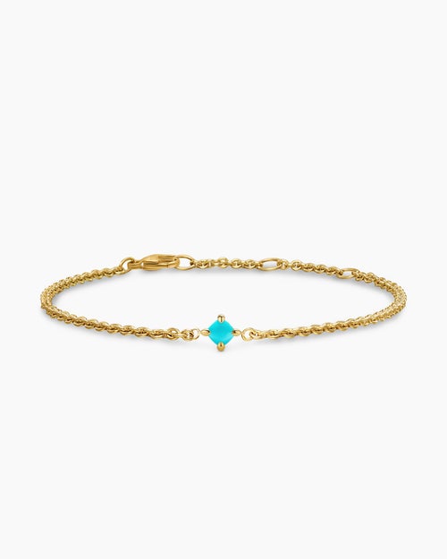 Womens Micro Chatelaine® Chain Bracelet in 18K Yellow Gold with Turquoise, 4mm
