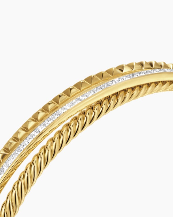 Crossover Trio Three Row Cuff Bracelet in 18K Yellow Gold with Diamonds, 11mm