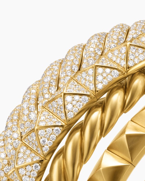 Womens Crossover Trio Multi Row Cuff Bracelet in 18K Yellow Gold with Diamonds, 33mm