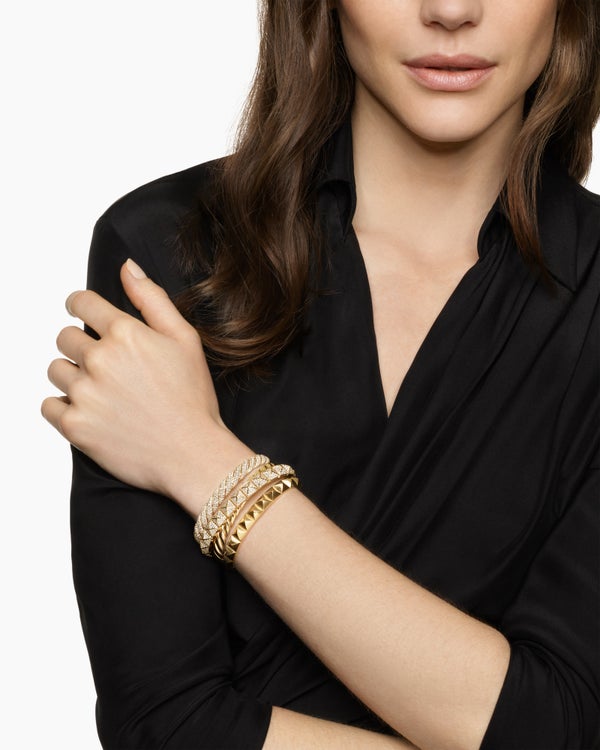 Crossover Trio Multi Row Cuff Bracelet in 18K Yellow Gold with Diamonds, 33mm