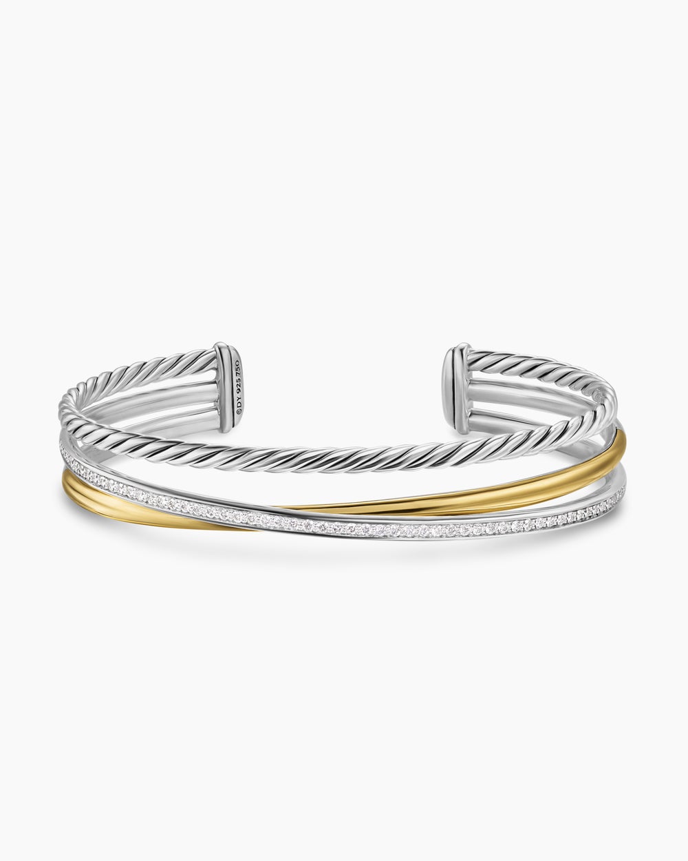 Bracelet manchette à trois rangs Crossover en argent sterling avec or jaune 18 carats, 11 mm femmes