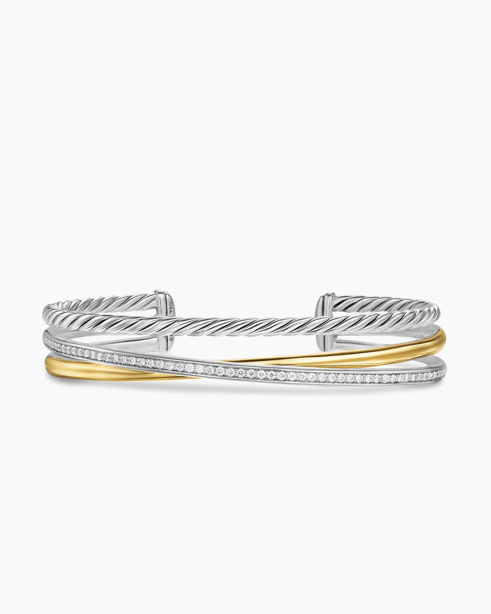 Bracelet manchette à trois rangs Crossover en argent sterling avec or jaune 18 carats, 11 mm femmes