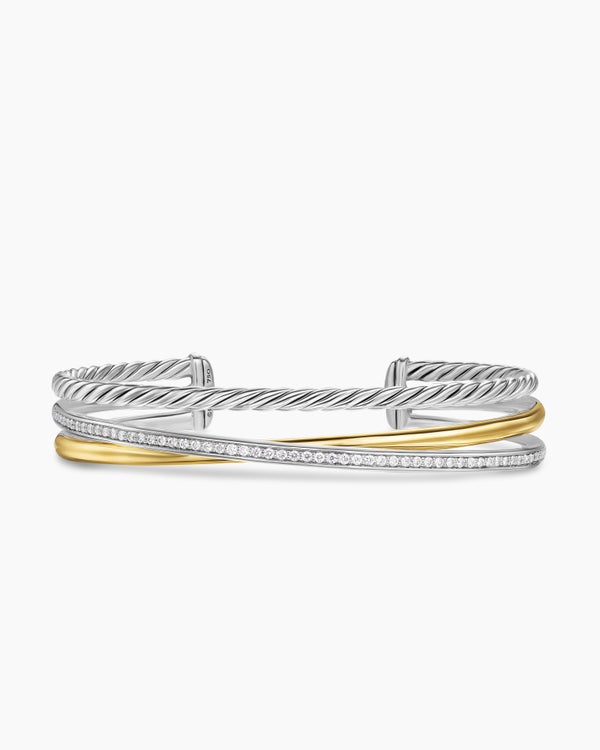 david van hagen Crossover Three Row Bracelet Sterling Silver with 18K Yellow Gold and Diamonds 11mm