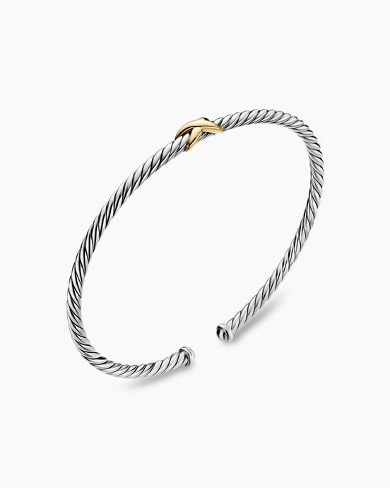 Micro Cable Flex® X Bracelet in Sterling Silver with 14K Yellow Gold, 2.6mm