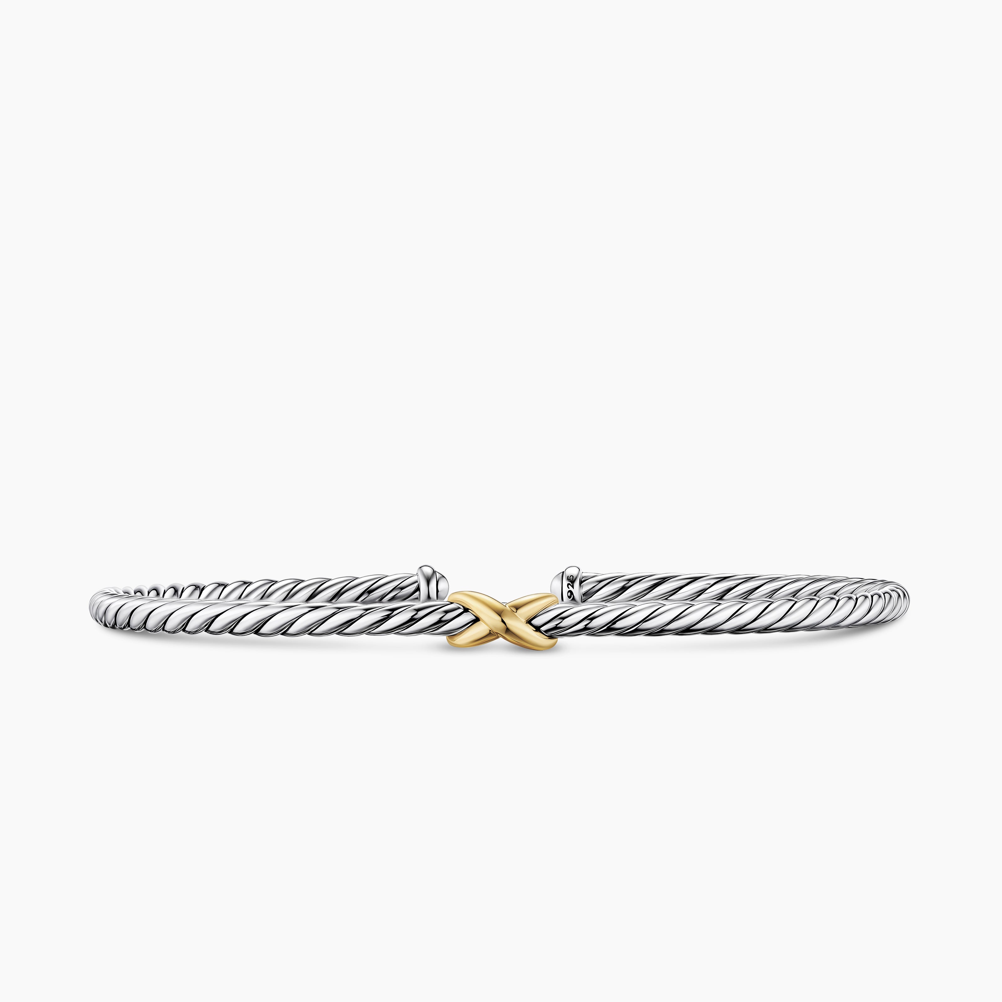 Womens Micro Cable Flex&reg; X Bracelet in Sterling Silver with 14K Yellow Gold, 2.6mm