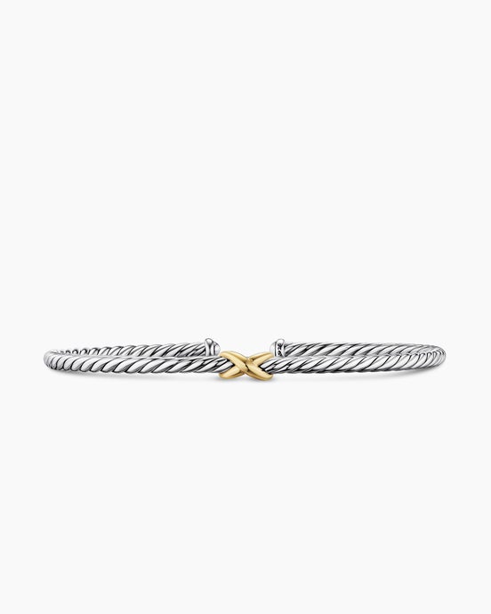 Micro Cable Flex® X Bracelet in Sterling Silver with 14ct Yellow Gold, 2.6mm