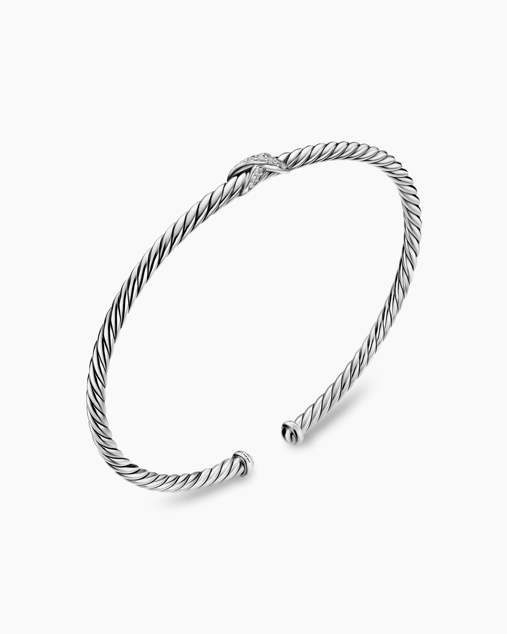 Womens Micro Cable Flex X Bracelet in Sterling Silver with Diamonds, 2.6mm