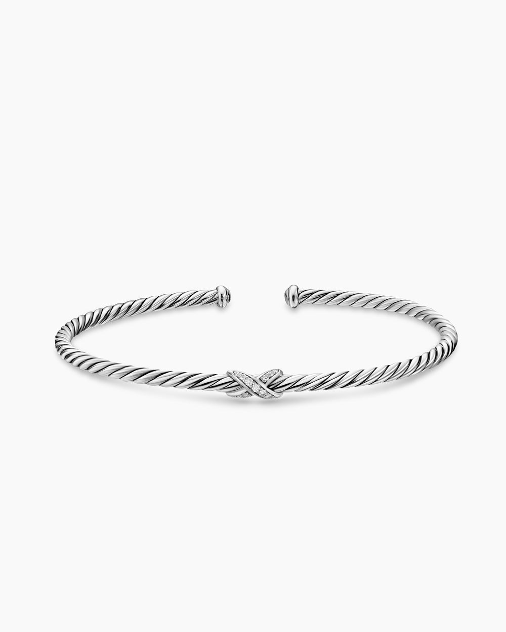 Womens Micro Cable Flex X Bracelet in Sterling Silver with Diamonds, 2.6mm