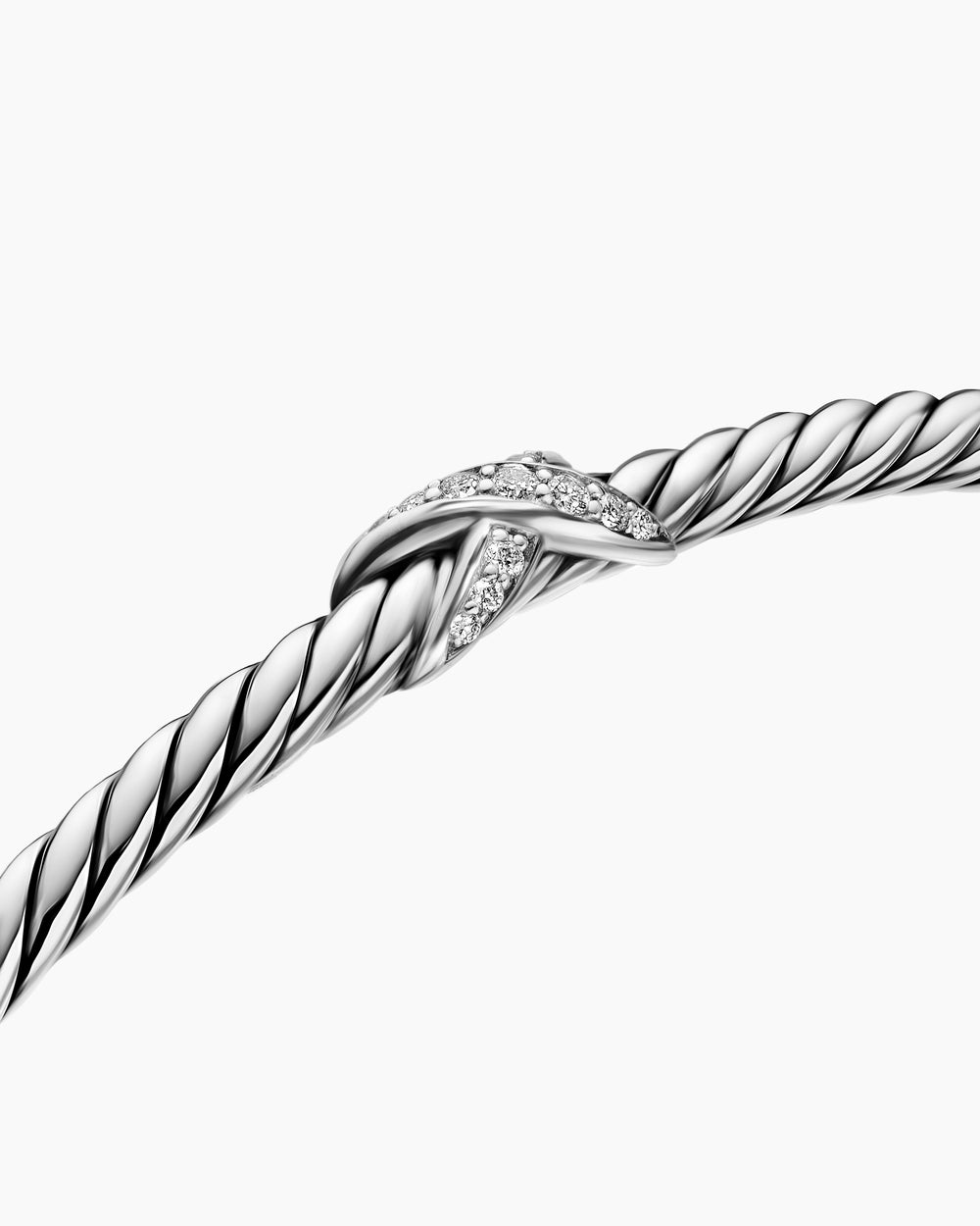 Womens Micro Cable Flex X Bracelet in Sterling Silver with Diamonds, 2.6mm