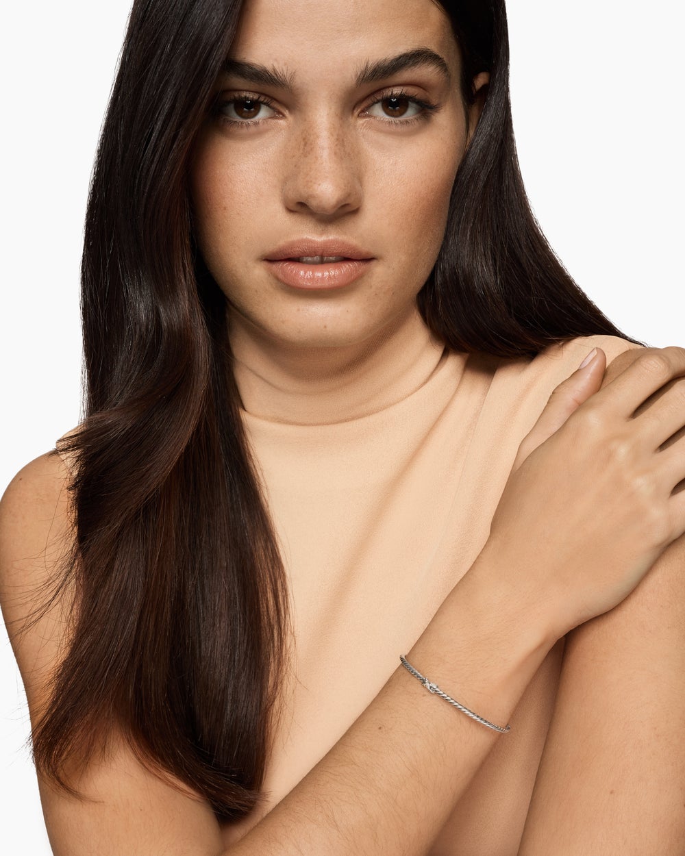 Womens Micro Cable Flex X Bracelet in Sterling Silver with Diamonds, 2.6mm