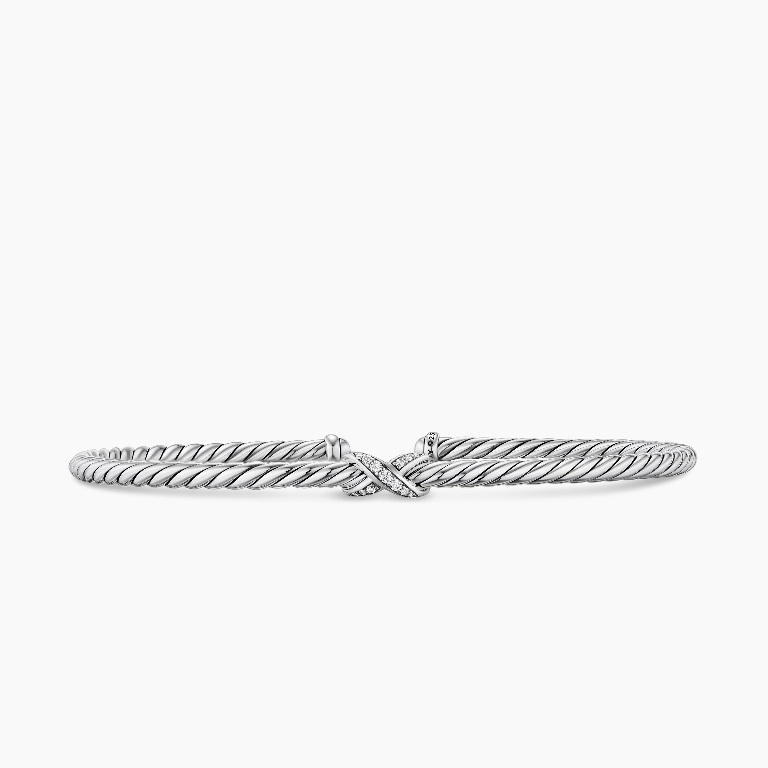 Womens Micro Cable Flex X Bracelet in Sterling Silver with Diamonds, 2.6mm