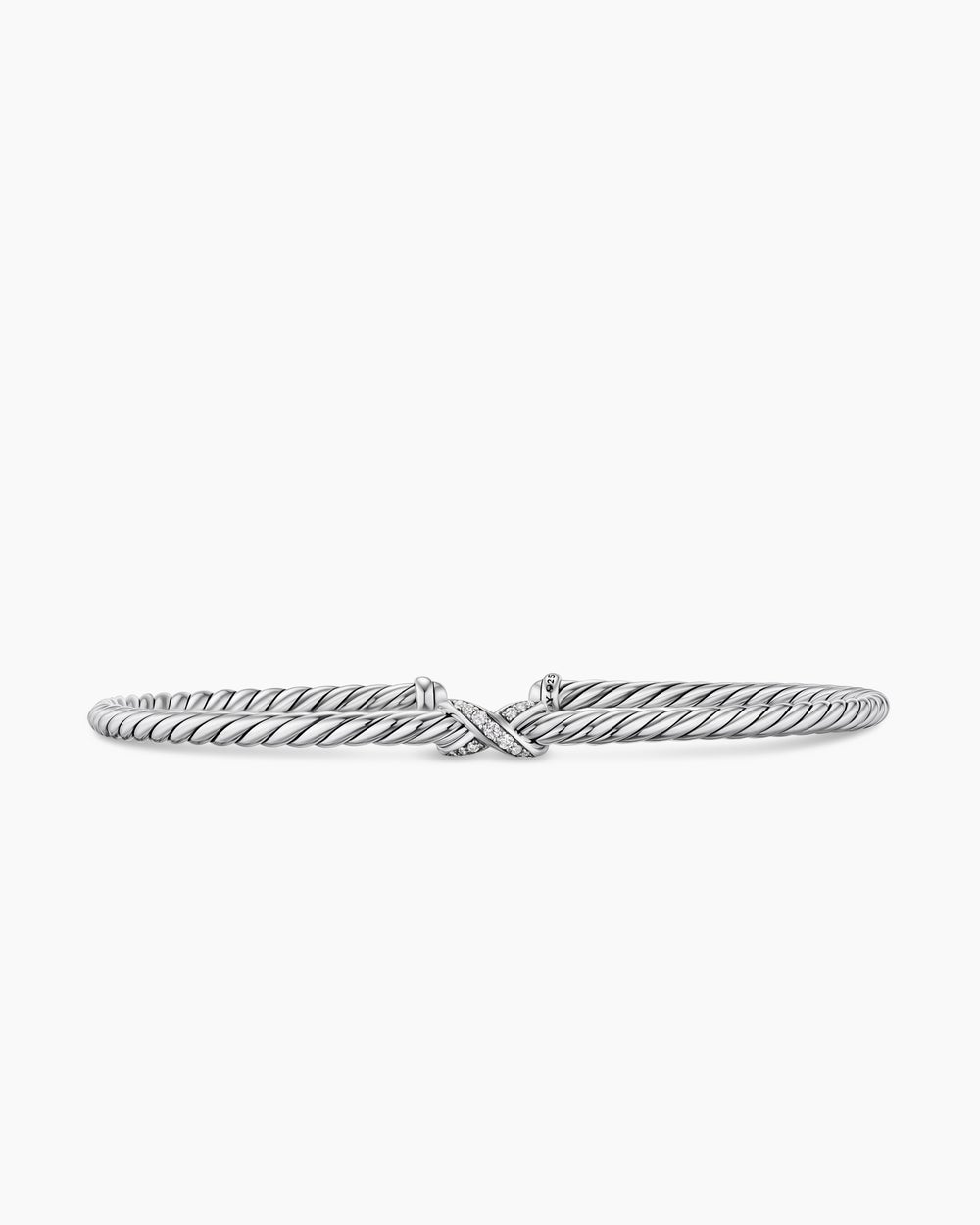 Womens Micro Cable Flex X Bracelet in Sterling Silver with Diamonds, 2.6mm