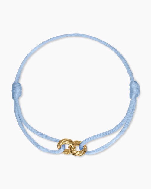 Womens Sculpted Cable Linked Cord Bracelet in Baby Blue Nylon with 18K Yellow Gold, 8.7mm