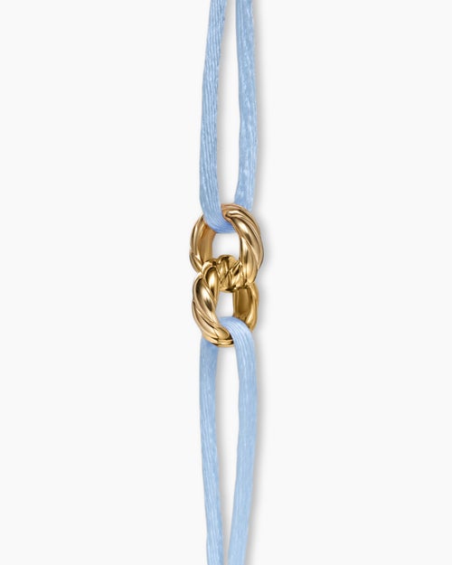 Womens Sculpted Cable Linked Cord Bracelet in Baby Blue Nylon with 18K Yellow Gold, 8.7mm