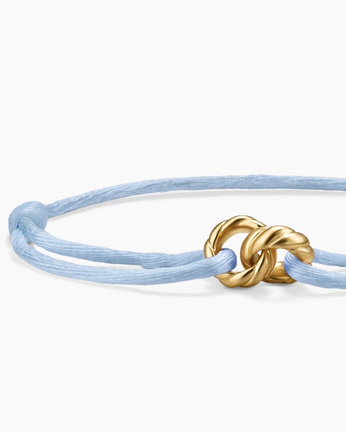 Womens Sculpted Cable Linked Cord Bracelet in Baby Blue Nylon with 18K Yellow Gold, 8.7mm