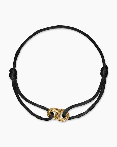 Womens Sculpted Cable Linked Cord Bracelet in Black Nylon with 18K Yellow Gold, 8.7mm