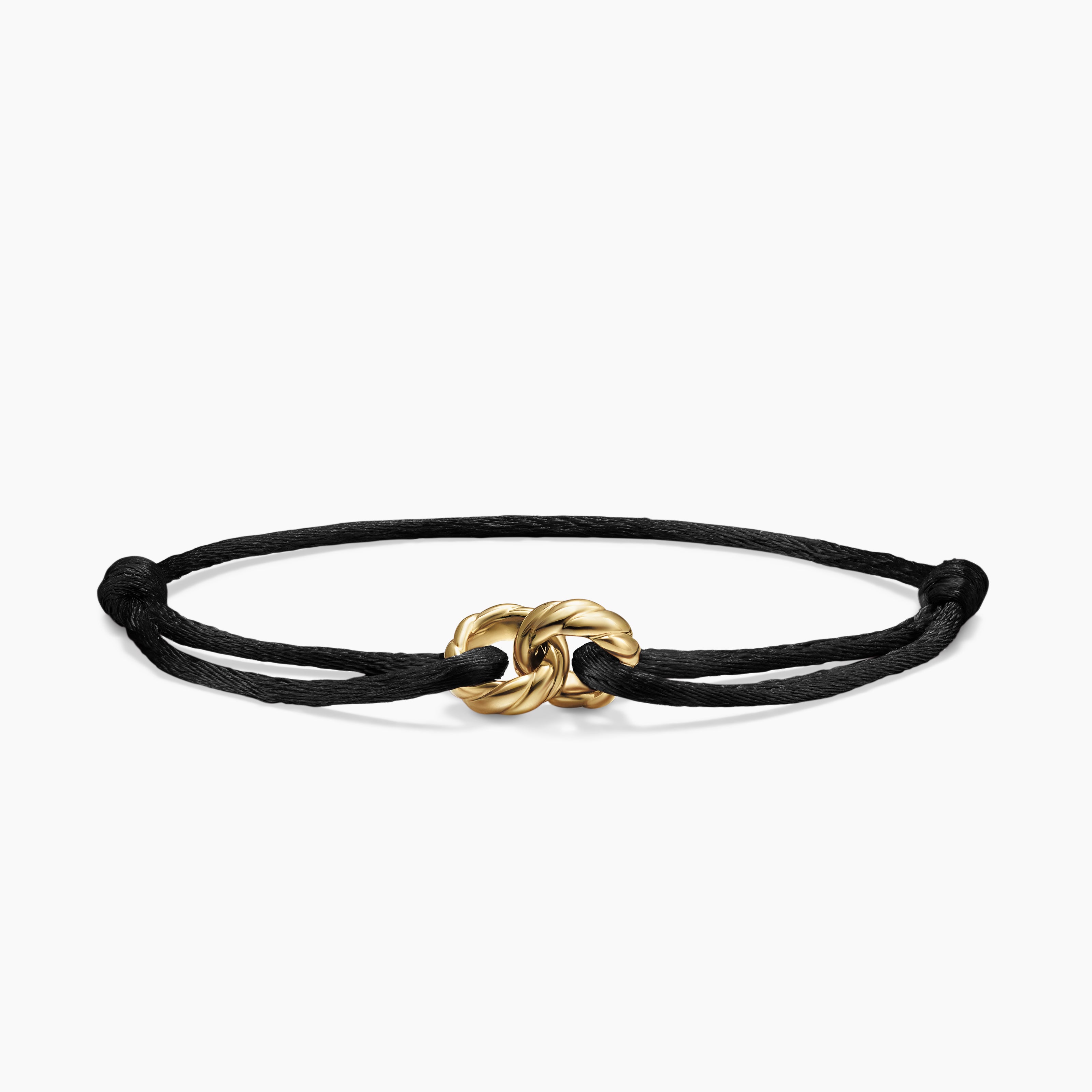 Womens Sculpted Cable Linked Cord Bracelet in Black Nylon with 18K Yellow Gold, 8.7mm