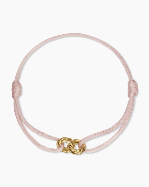 Womens Sculpted Cable Linked Cord Bracelet in Pink Nylon with 18K Yellow Gold, 8.7mm