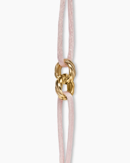 Womens Sculpted Cable Linked Cord Bracelet in Pink Nylon with 18K Yellow Gold, 8.7mm