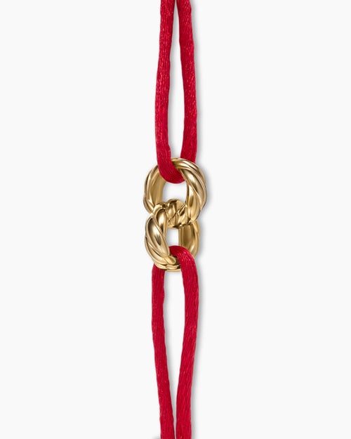 Womens Sculpted Cable Linked Cord Bracelet in Red Nylon with 18K Yellow Gold, 8.7mm