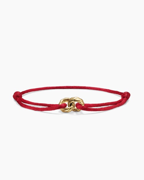 Womens Sculpted Cable Linked Cord Bracelet in Red Nylon with 18K Yellow Gold, 8.7mm