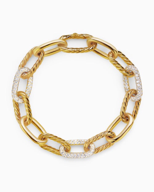 Womens DY Madison Chain Bracelet in 18K Yellow Gold with Diamonds, 11mm