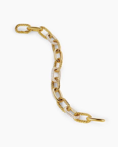 Womens DY Madison Chain Bracelet in 18K Yellow Gold with Diamonds, 11mm